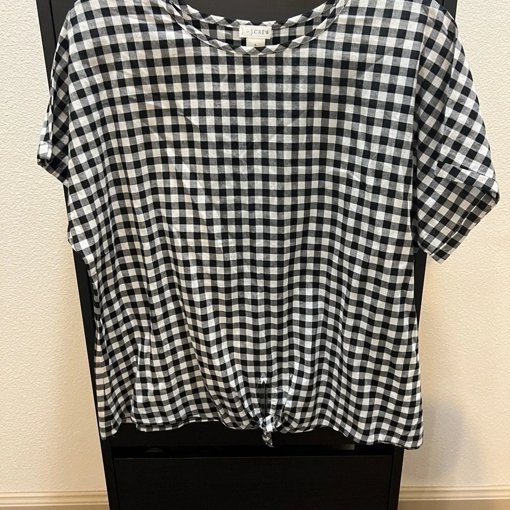 J Crew Checkered Short Sleeve Blouse size Large